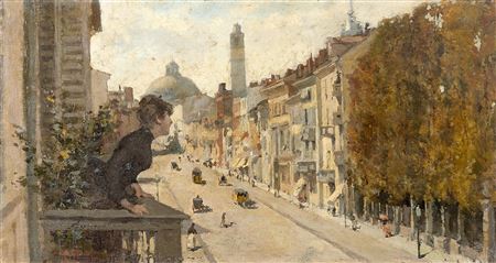 "Vista sul corso con la chiesa di San Carlo Borromeo a Milano sullo sfondo"
