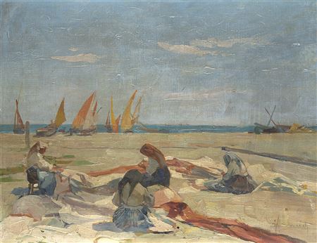 "Cucitrici di vele" by Angelo Landi - Auction record, sale price, and art valuation. Compare with similar artists and explore comparable artworks.