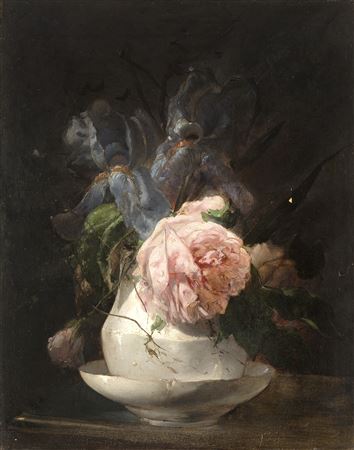 "Vaso di fiori con peonia e iris"