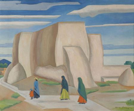 Sample artwork by Laura Hoernig (1872 - 1957), known for landscape, pueblo scene and figure painting - View similar artists and auction records