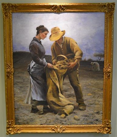 Portrait Of A Man And Woman Gathering Potatoes.