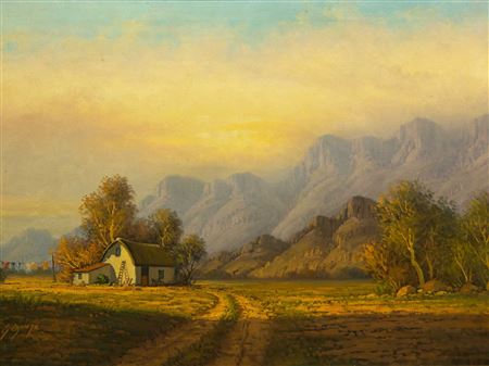 Mountain Landscape with Cape Dutch Cottage