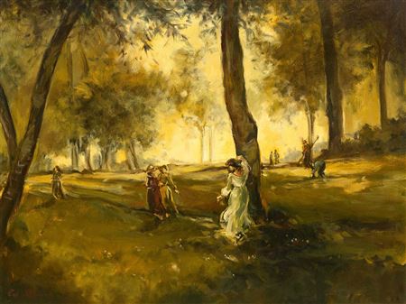 Forest Scene with Figures by Este Mostert - Auction record, sale price, and art valuation. Compare with similar artists and explore comparable artworks.