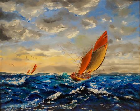 Sample artwork by Jean Le Goff (Born 1925), known for mixed-media marine painting, sailing ships, religious figure portrait - View similar artists and auction records