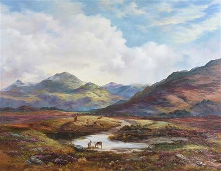 Sample artwork by Prudence Turner (Born 1930), known for panoramic highland landscape painting with animals - View similar artists and auction records