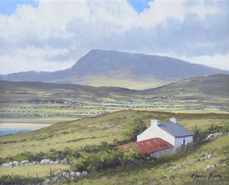 MUCKISH MOUNTAIN FROM HORN HEAD, COUNTY DONEGAL by Manson Blair - Auction record, sale price, and art valuation. Compare with similar artists and explore comparable artworks.