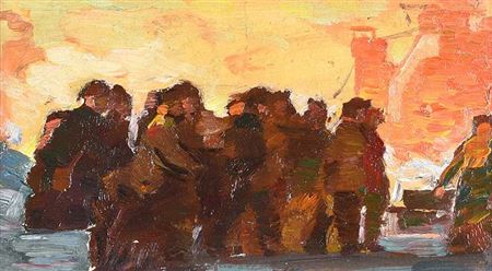 MINERS ON THE WAY TO WORK by Abidzhan Saibzhanovih Bakirov - Auction record, sale price, and art valuation. Compare with similar artists and explore comparable artworks.