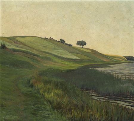Hügelige Landschaft am See