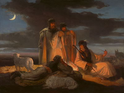 Shepherd by Campfire (Ancient Hungary), c. 1870 by Mihaly Szemler - Auction record, sale price, and art valuation. Compare with similar artists and explore comparable artworks.