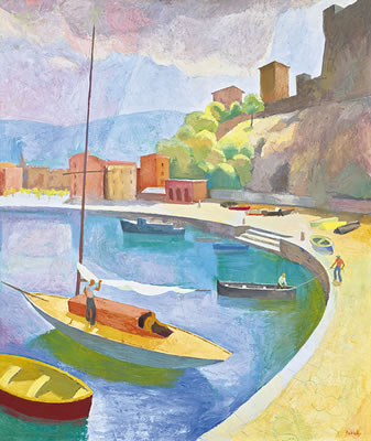 Mediterranean Harbor with Sailing Boat, 1929
