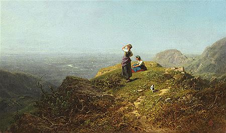 Blick ins Tal (Zwei Mädchen auf einer Alpe), Um 1860
