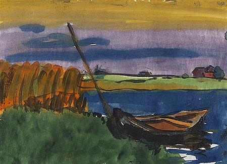 Marschlandschaft mit Fischerboot, 1920/ 1925