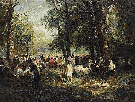 Im Biergarten, Um 1930.