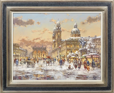 Winterliche Stadtansicht vom Münchener Odeonsplatz um 1930