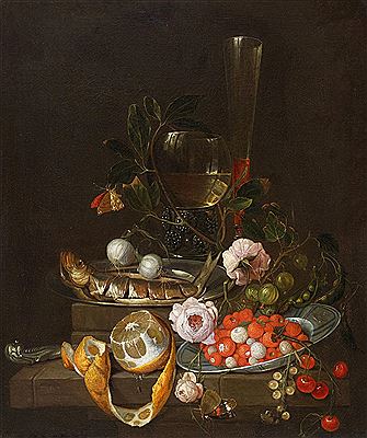Still life with herring, fruits and roses by David Cornelisz de Heem - Auction record, sale price, and art valuation. Compare with similar artists and explore comparable artworks.