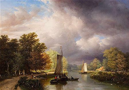 Storm rising over a landscape with river by Georg Gillis Haanen - Auction record, sale price, and art valuation. Compare with similar artists and explore comparable artworks.