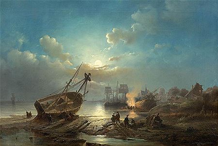 Working on the docks at night. 1856