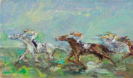 Horse racing by Charles Hug - Auction record, sale price, and art valuation. Compare with similar artists and explore comparable artworks.