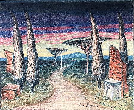 Paysage aux cyprès