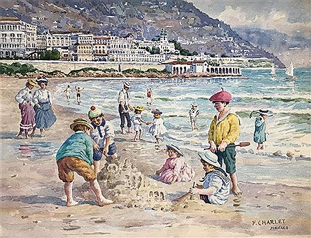 Belgique Enfants sur la plage à Monaco