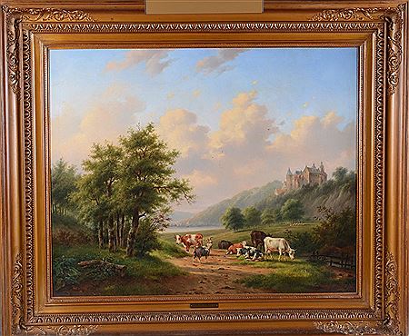 Paysage avec château et troupeau de vaches