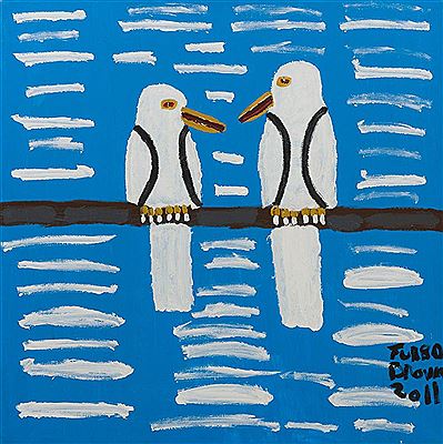 Two White Kookaburras by Trevor Turbo Brown - Auction record, sale price, and art valuation. Compare with similar artists and explore comparable artworks.