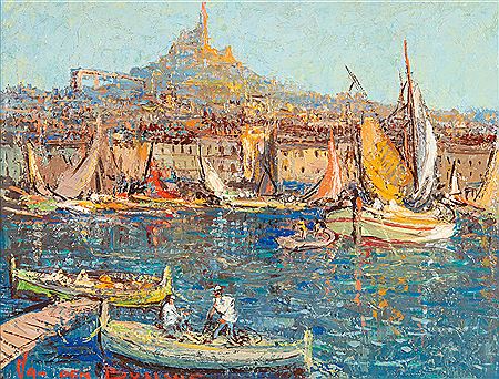 Vue de Notre-Dame de la Garde depuis le Vieux-Port à Marseille