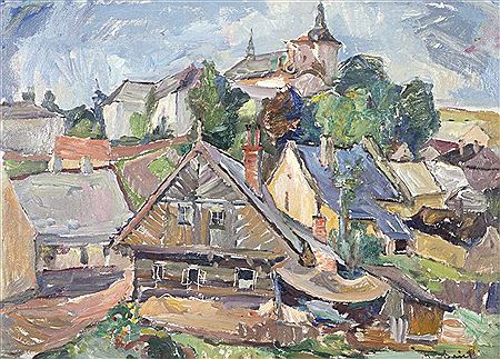 Village at the Hill by Karel Gabriel - Auction record, sale price, and art valuation. Compare with similar artists and explore comparable artworks.
