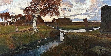 Evening in Moordorf by Otto Modersohn - Auction record, sale price, and art valuation. Compare with similar artists and explore comparable artworks.