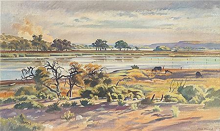 Stubble Fire beyond the Murray by Clive Stoward - Auction record, sale price, and art valuation. Compare with similar artists and explore comparable artworks.