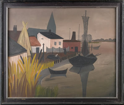 Small fishing village with a church. Pomerania.