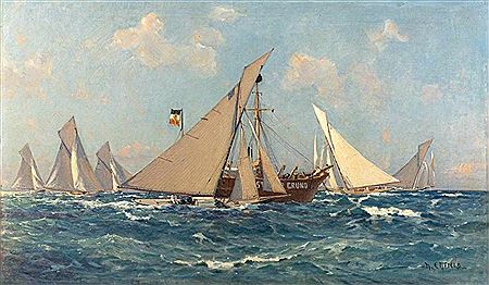 Regatta Schärenkreuzer unter vollen Segeln beim Wendeboot