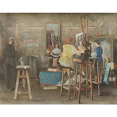 STUDIO INTERIOR by James Cowie - Auction record, sale price, and art valuation. Compare with similar artists and explore comparable artworks.