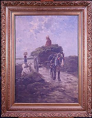 -Carriole tirée par un cheval remplie de varech-