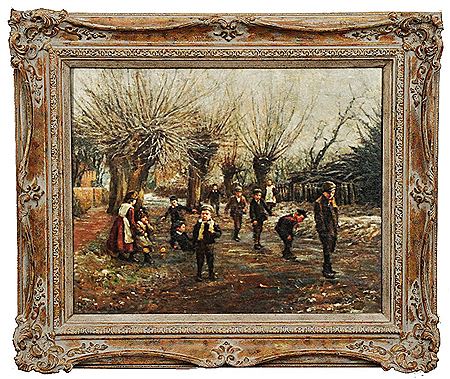 Children playing on a frozen pond