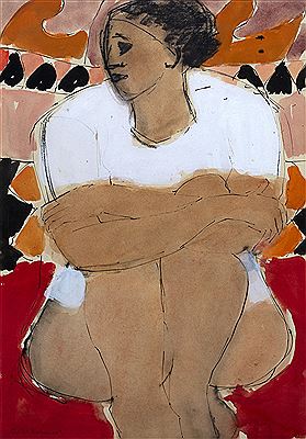 Seated woman wearing white by John Emanuel - Auction record, sale price, and art valuation. Compare with similar artists and explore comparable artworks.