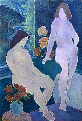Two figures and flowers