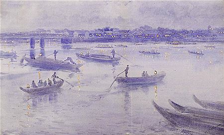 Japanese Harbor at Night