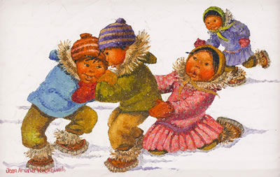 Eskimo Children Playing by Joan Kickbush - Auction record, sale price, and art valuation. Compare with similar artists and explore comparable artworks.