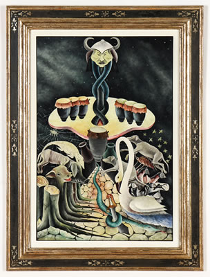 Sample artwork by Jacques-Enguerrand Gourgue (1930 - 1996), known for surreal, vodou figure, landscape, structures and still life painting, haitian themes - View similar artists and auction records