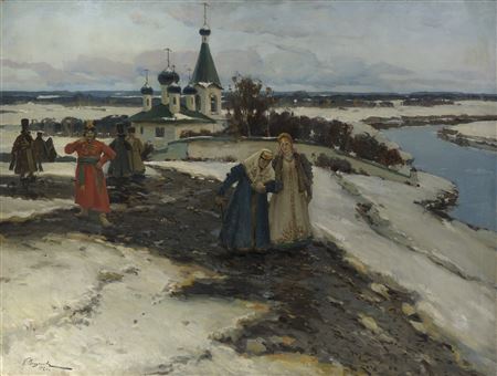 On the Way from the Church by Constantin Westchiloff - Auction record, sale price, and art valuation. Compare with similar artists and explore comparable artworks.