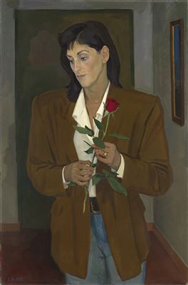 Portrait of Carmina with a Rose by Dmitry Zhilinsky - Auction record, sale price, and art valuation. Compare with similar artists and explore comparable artworks.