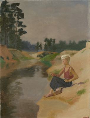 Vyritsa. Landscape with a Boy Fishing by Alexei Fedorovic Pakhomov - Auction record, sale price, and art valuation. Compare with similar artists and explore comparable artworks.