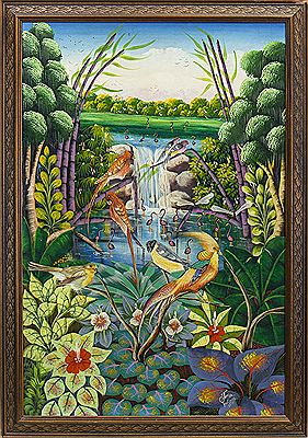EXOTIC BIRDS IN A STYLISED LANDSCAPE by Jose Antigua - Auction record, sale price, and art valuation. Compare with similar artists and explore comparable artworks.