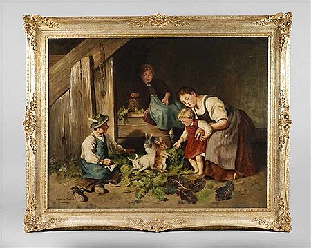 Children with rabbits