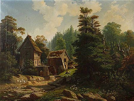 Mühle im Tal by August Leberecht Oeser - Auction record, sale price, and art valuation. Compare with similar artists and explore comparable artworks.