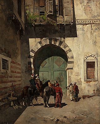 Cavaliers devant l'entrée du ryad