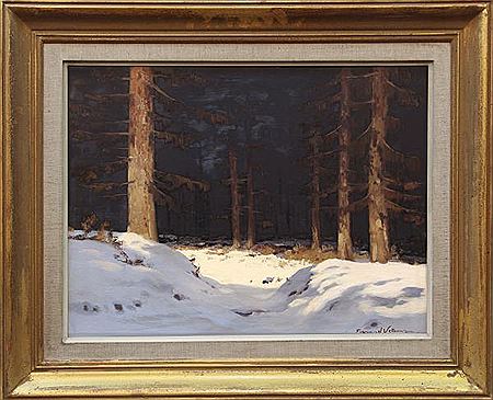 Sample artwork by Fernand Vetcour (1908 - 2001), known for smooth painting, depicting farms, houses, and landscapes with lively colors and clearness. - View similar artists and auction records