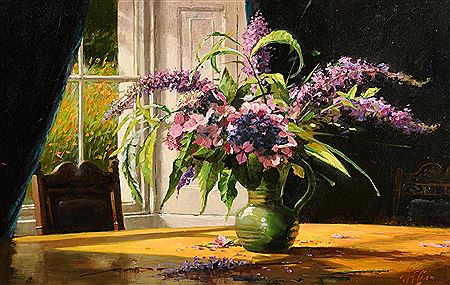 Buddley and Hydrangeas by Matt Grogan - Auction record, sale price, and art valuation. Compare with similar artists and explore comparable artworks.