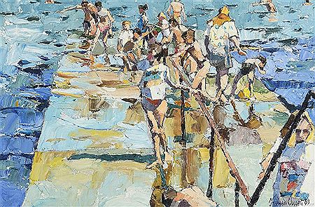 Swimmers, Seapoint (1989) by Stewart McKenzie Cullen - Auction record, sale price, and art valuation. Compare with similar artists and explore comparable artworks.